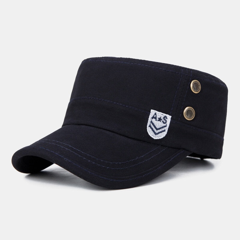 Men Letter Embroidery Patch Military Cap Cadet Hat Breathable Holes Design Flat Top Cap