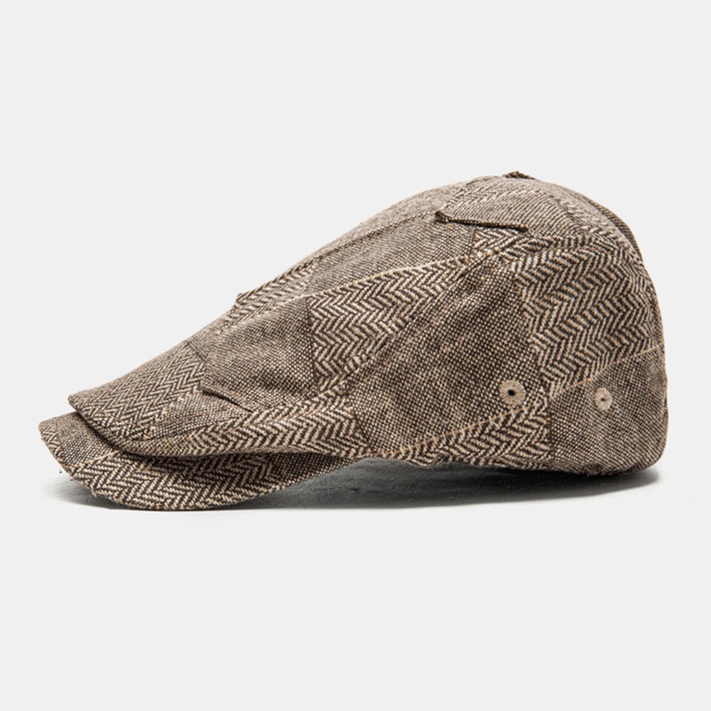 Men Newsboy Hats Herringbone Patchwork Splicing Outdoor Sunshade Windproof Cabbie Hat Berets