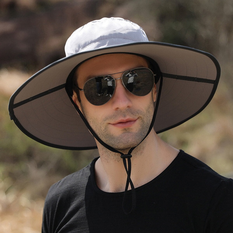 Men Solid Foldable Sunshade Hat Bag Brim Windproof Rope Summer Outdoor Mountaineering Suncreen Bucket Hat
