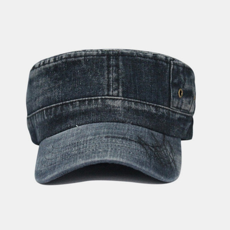 Men Washed Denim Tie Dye Embroidery Thread Pattern Flat Hat Outdoor Sport Adjustable Peaked Cap Army Hat