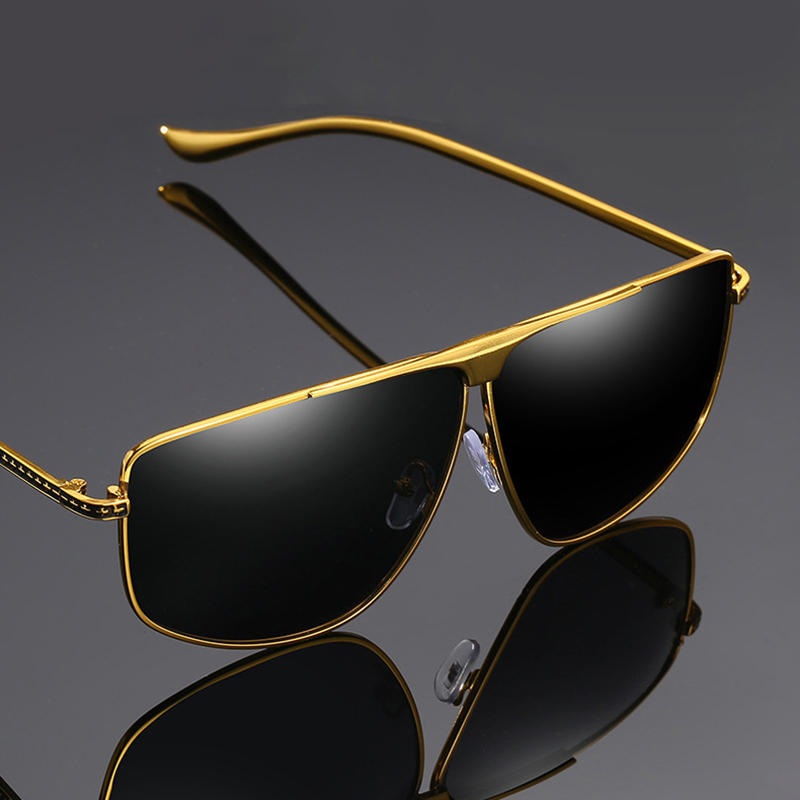 Mens Trendy Metal Polarized Sunglasses Anti-UV Mirror Rivet Decorative Goggles for Driving