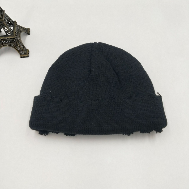 Ripped Knitted Landlord Hat Pure Color Wool Hat Frayed Melon Hat Cold Caps Beanie
