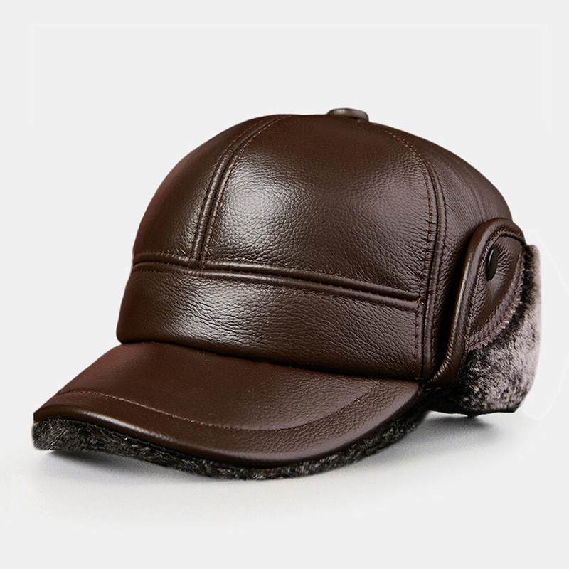Trapper Hat Men’s Thick Warm Outdoor Earmuffs Cotton Hat Leather Hat Baseball Cap