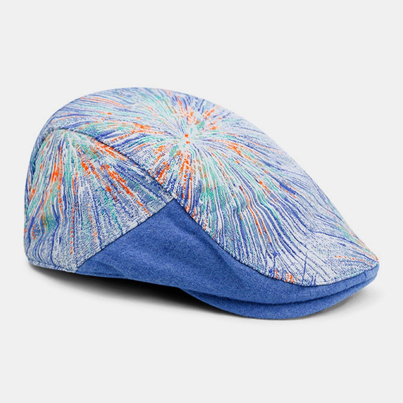 Unisex Color Embroidery Jacquard Outdoor Sunshade Plaid Beret Cap Flat Hat Painter Hat