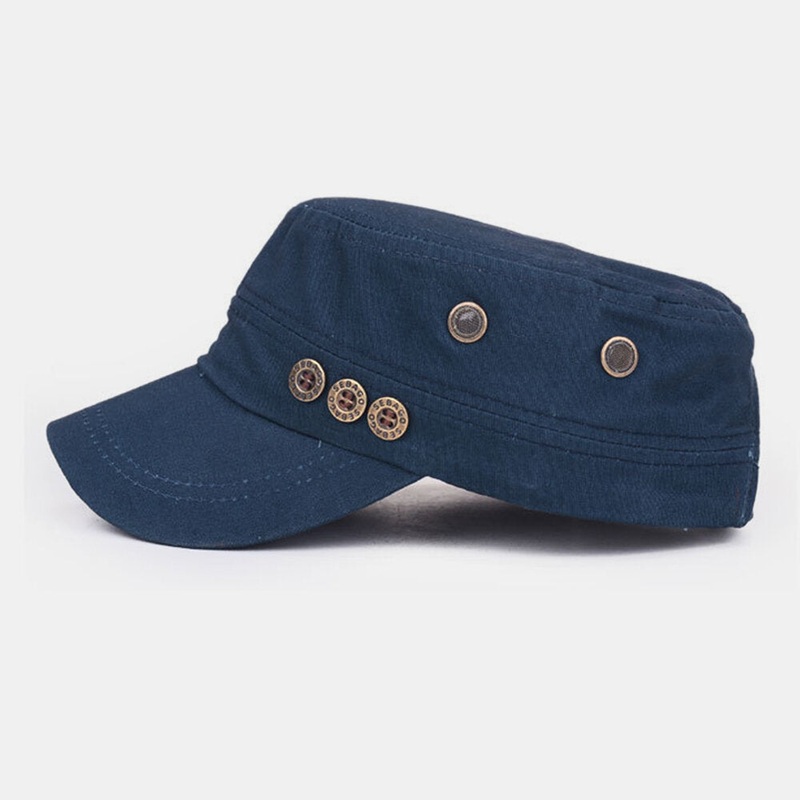 Unisex Cotton Button Decoration Solid Color Casual Brief Military Hat Flat Hat Peaked Hat