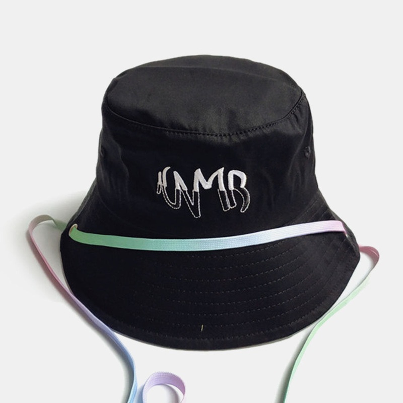 Unisex Cotton Letter Embroidery Big Brim Outdoor Wild Sunshade Bucket Hat