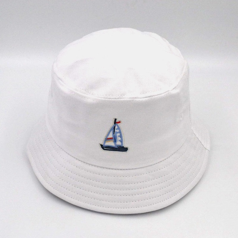Unisex Cotton Sailboat Pattern Adjusable Casual Sunshade Bucket Hat