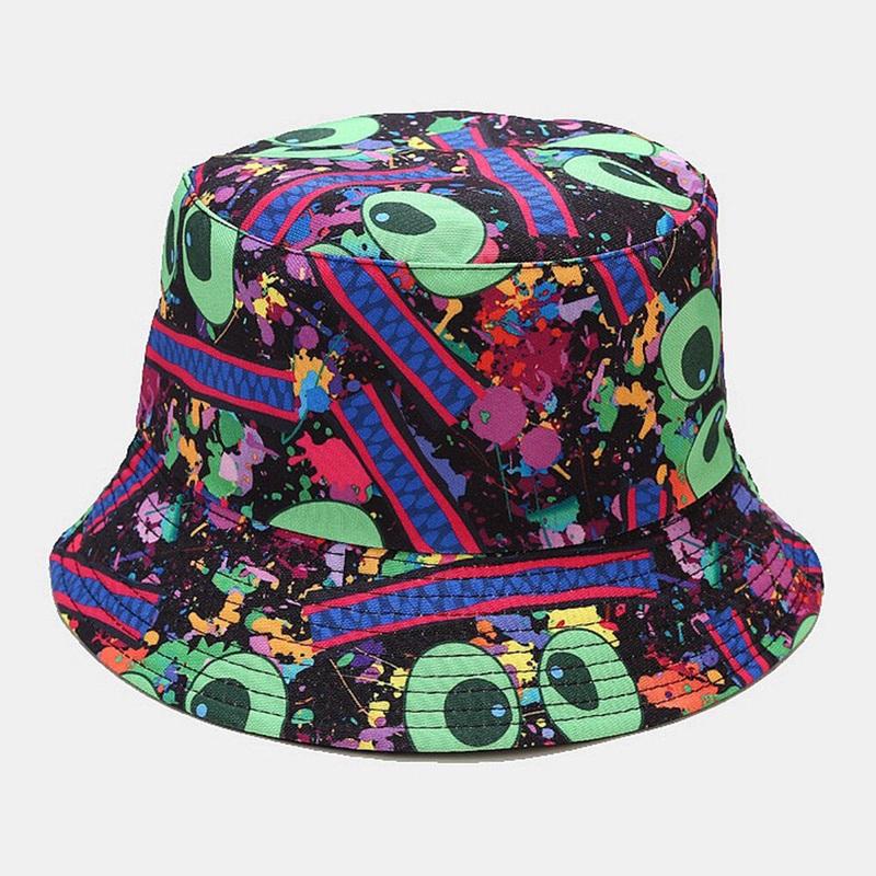 Unisex Double-Sided Colorful Graffiti Hip-Hop Fashion Sunshade Bucket Hat