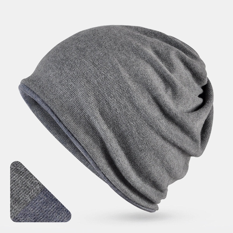 Unisex Fashion Cotton Blend Slouch Beanie Hat Pure Color Elastic Stretchable Outdoor Warm Double-sided wearable SKiing Cap
