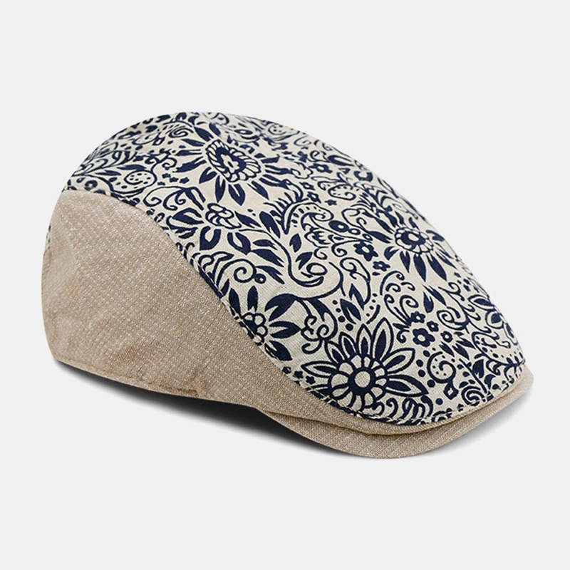 Unisex Flat Hat Overlay Cashew Flowers Pattern Wild Breathable Sunshade Forward Cap Beret Cap