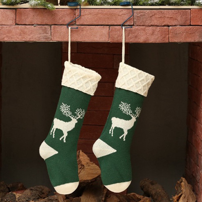 Unisex Knitted Christmas Socks Gift Bag Ornaments Home Decorations Elk Pattern Warm Tube Socks