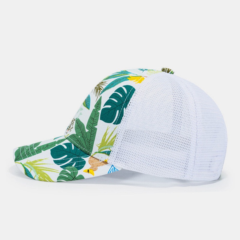 Unisex Mesh Breathable Fashion Flower Leaf Printed Holiday Sunshade Baseball Hat