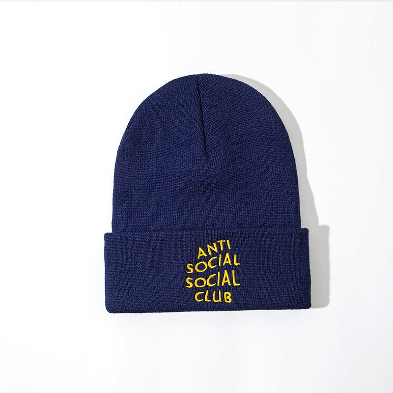 Unisex Solid Anti-social Print Knitted Wool Hat Skull Cap Beanie