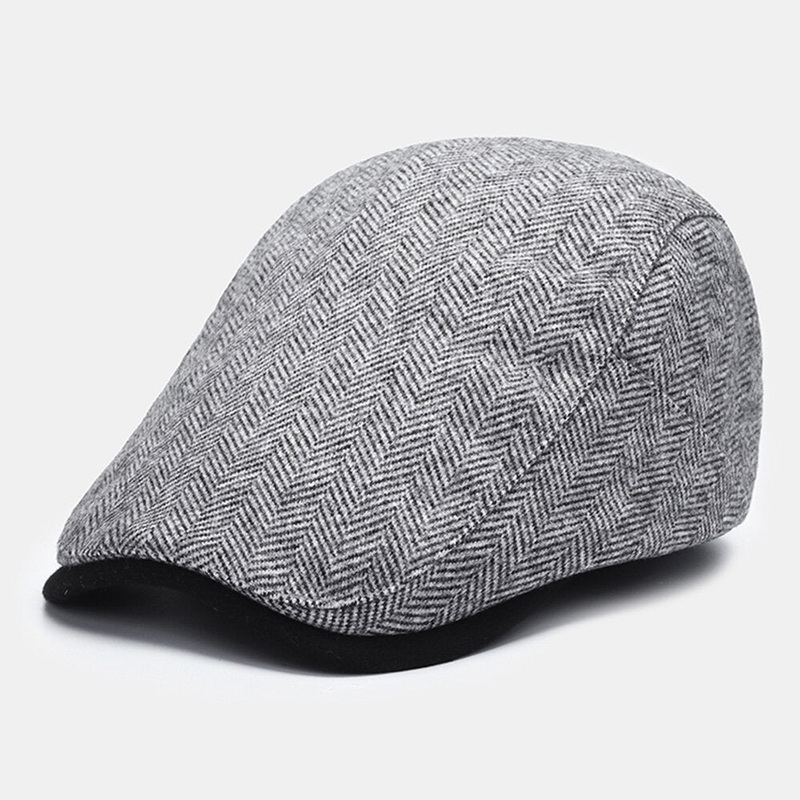 Unisex Stripe Pattern Felt Berets Plain Wild Casual Sunshade Warm Forward Hat Flat Hat Newsboy Painter Hat