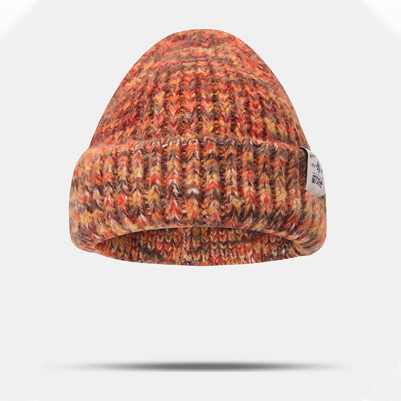 Women Coarse Knitted Mixed Color Letter Label All-match Warmth Beanie Hat