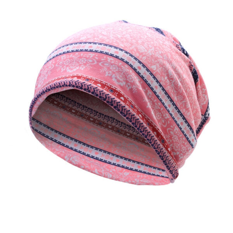 Women Flowers Printing Cotton Cap Casual Warm Bonnet Hat Double Use Collar Scarf
