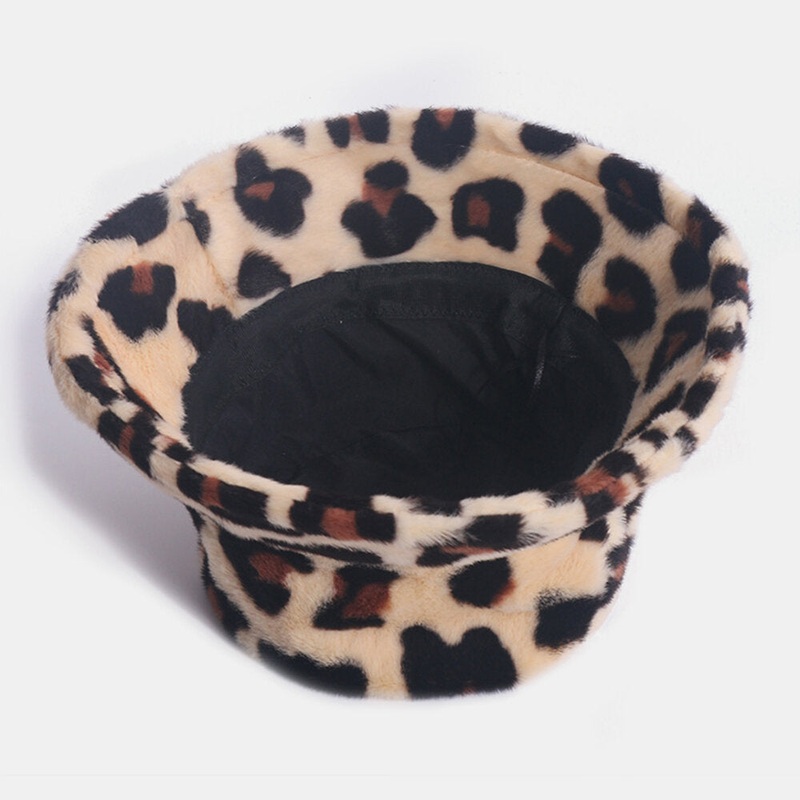 Women Rabbit Hair Leopard Pattern Casual Warm All-match Bucket Hat