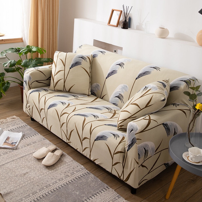 1/2/3/4 Seaters Elastic Sofa Cover Universal Reed Printing Chair Seat Protector Stretch Slipcover Couch Case Home Office Furniture Decoration