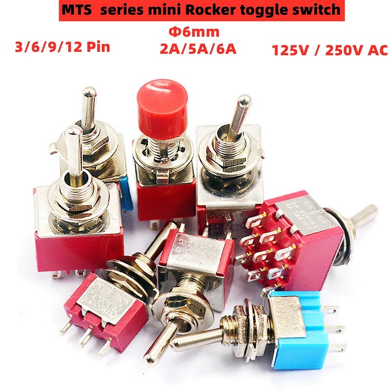 1pcs Red Mini 3/6/9/12Pin 2/3Position Toggle Switches Mini Toggle Switches 6A/125V 2A/250V AC MTS Series Push Button Switch