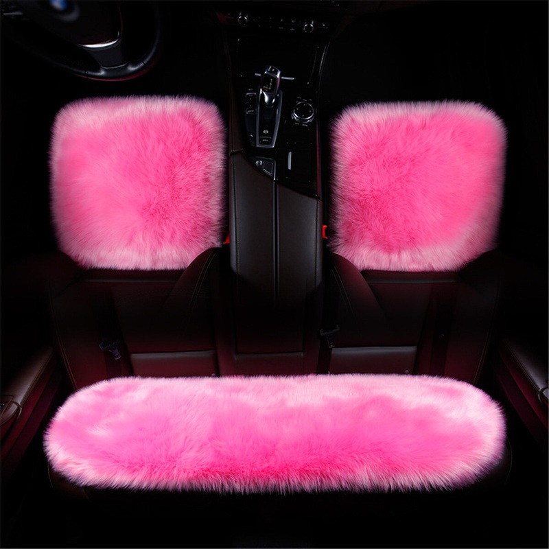 3pcs Car Imitation Wool Cushion without Backrest Winter Seat Cushion