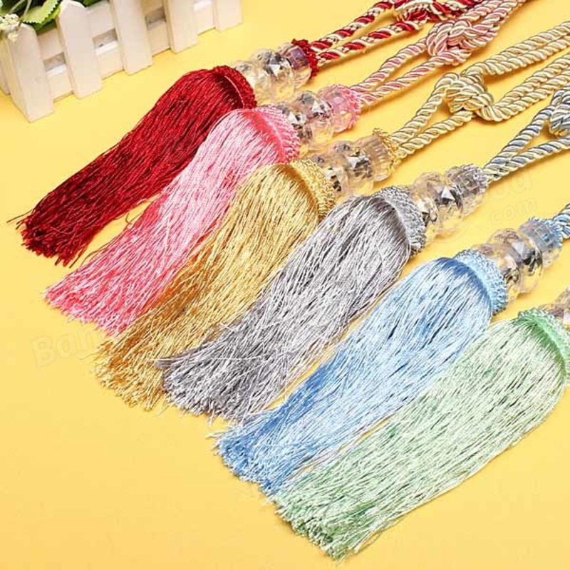 1 Pair Crystal Beaded Tassels Tie Back Curtain Cord 6 Colors
