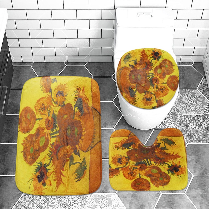 180x180cm Sunflower Bath Fabric Shower Curtains Waterproof Lid Toilet Cover Mat
