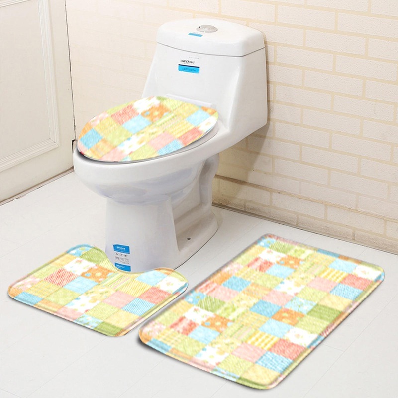 Bathroom Non-Slip Carpet Rug Lid Toilet Seat Cover Mat Shower Curtain