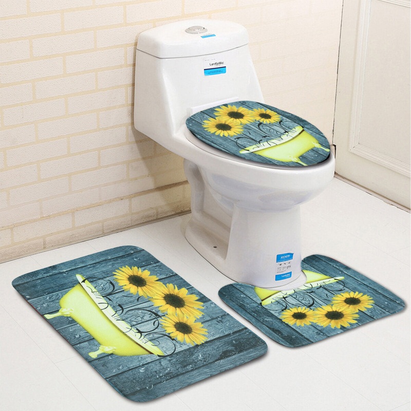 Bathroom Shower Curtain Set Bath Slip Rugs Toilet Lid Cover Bath Mat Home Decor