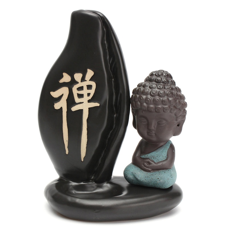 Buddha Backflow Incense Cone Coil Burner Holder Buddhist Monk Zazen Fragrant Smoke Backflow Censer