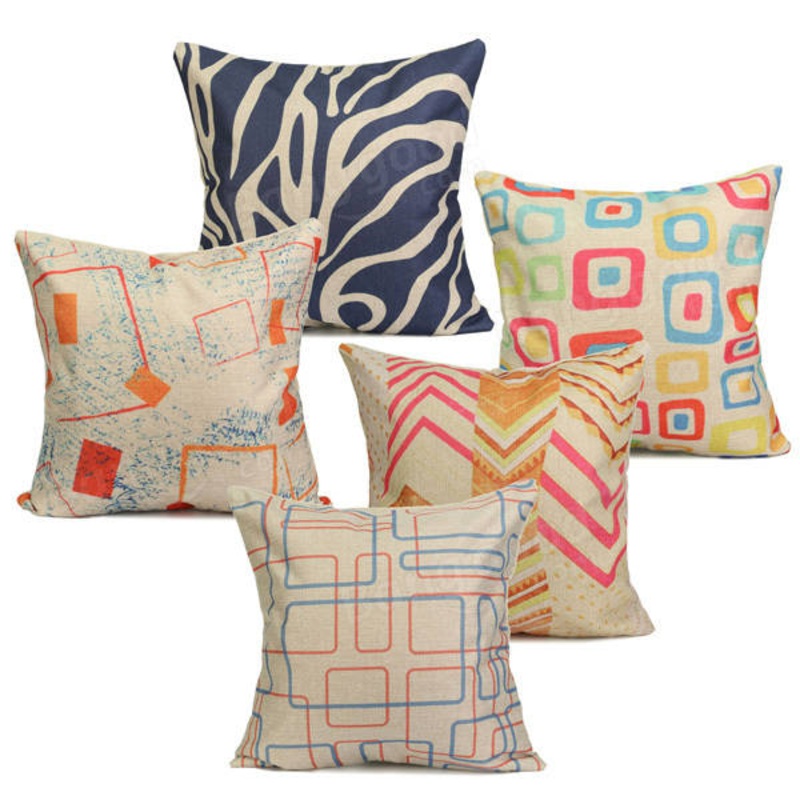 Colorful Geometric Cotton Linen Throw Pillow Cases Home Sofa Cushion Cover