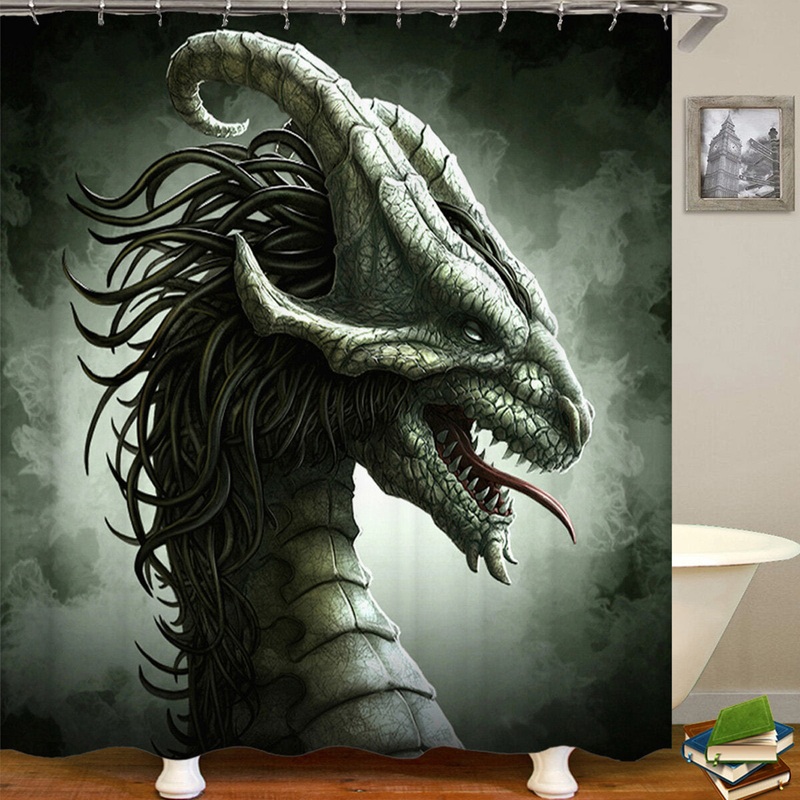 Dragon Bathroom Decor Waterproof Shower Curtain Bath Carpet Toilet Seat Cover Non-slip Bath Mats Set