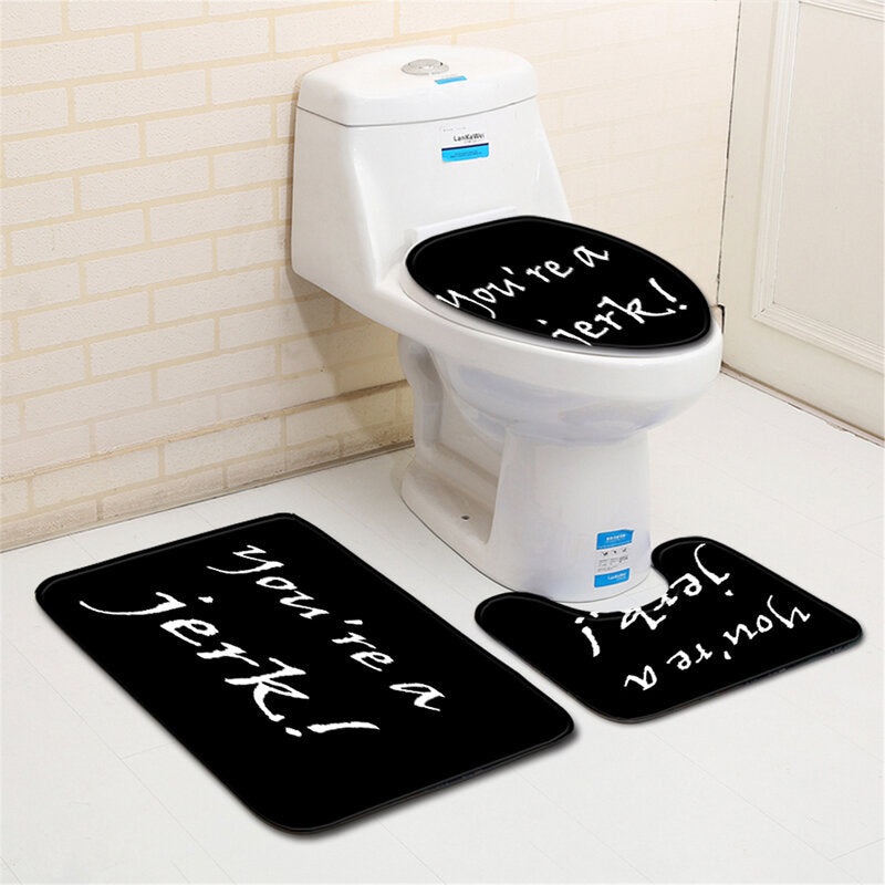 Flannel Fabric Waterproof Shower Curtain Non-Slip Bathroom Bath Mat Set Rug Toilet Lid Cover