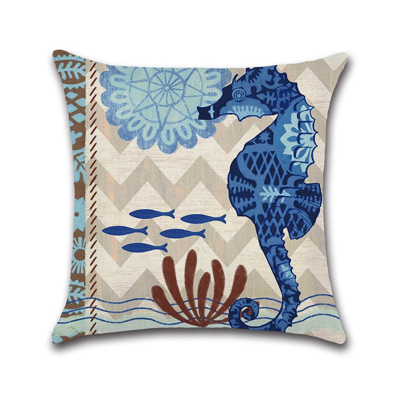 Sea Creature Turtle Fish Sea Horse Square Cotton Linen Cushion Cover Home Decor 4 Styles Pillow Case