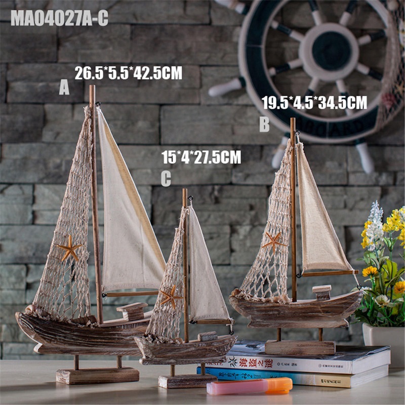 American Sailboat Ornament Set Fishing Boat Home Decor Gift Resin Decorations 3 Sizes