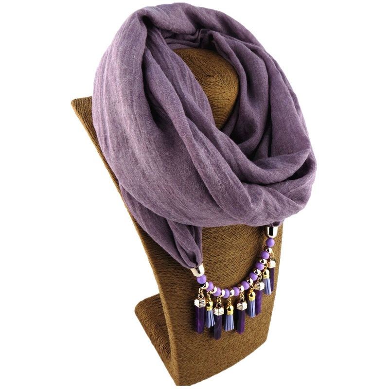 Bohemian Printed Cotton Linen Multi-layer Necklace Solid Color Beaded Tassel Pendant Scarf Necklace