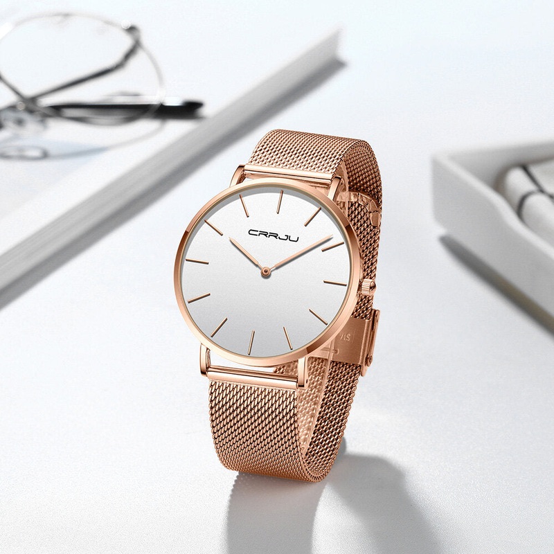 CRRJU 2185 Fashion Casual Big Simple Dial 3ATM Waterproof Ultra-thin Quartz Watch Couple Wristwatch