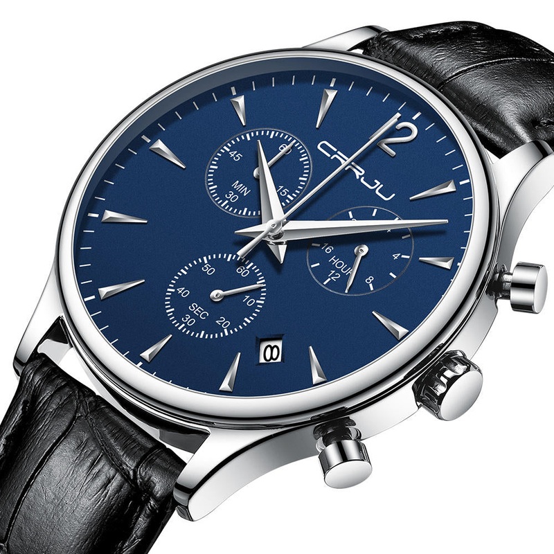 CRRJU 2272 Fashion Leather Strap Japan Movement Calendar Waterproof Men Quartz Watch