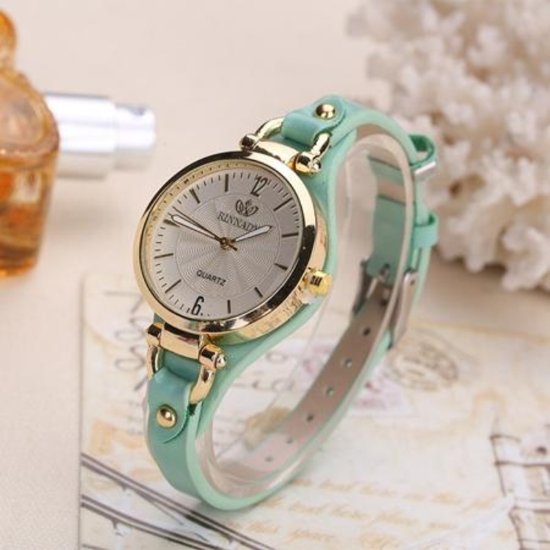 Deffrun Casual Style Colorful Gold Case Ladies Wrist Watch PU Leather Quartz Watches
