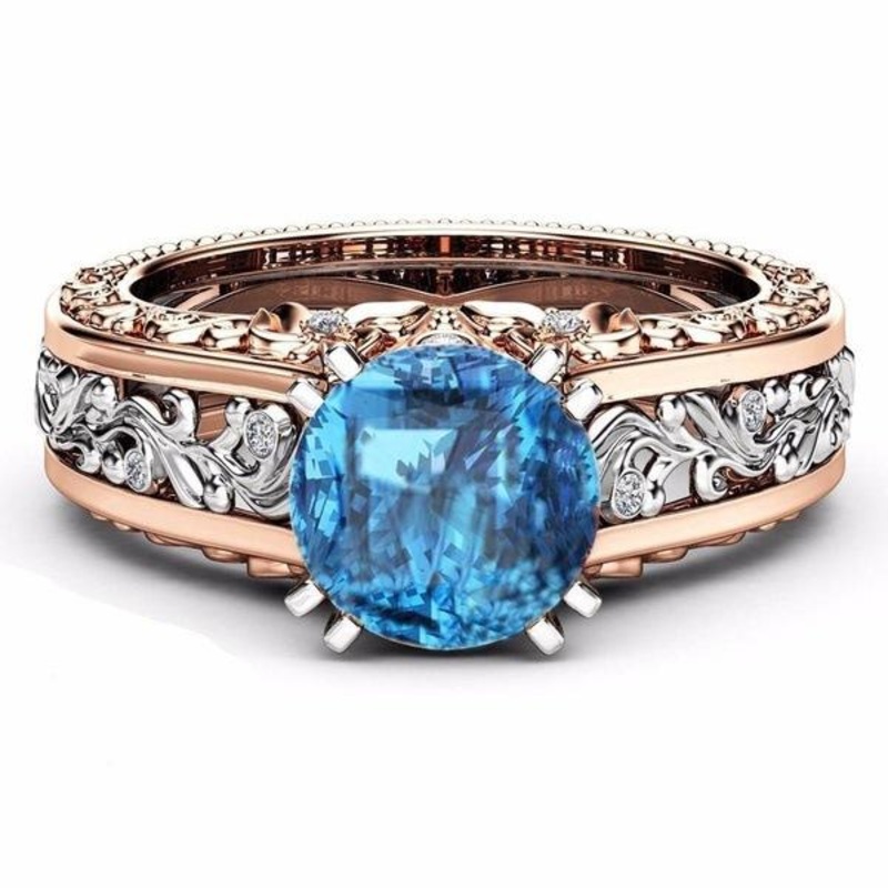 Elegant Rose Gold Pattern Hollow Copper Zircon Ring Valentine’s Day Gift for Women