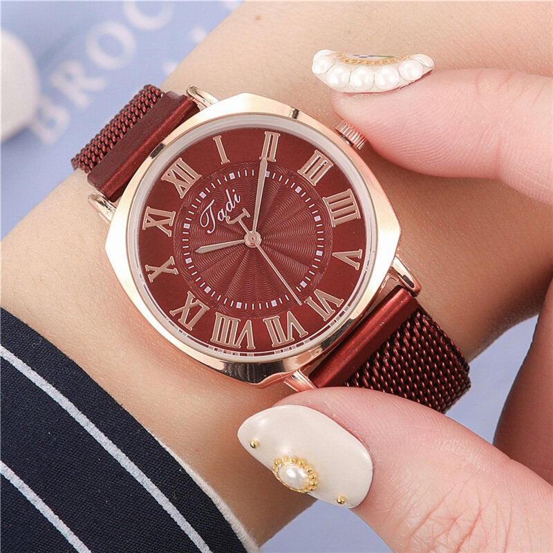 Fashion Business Elegant Women Watch Full Alloy Band Roman Numerals Adjustable Clasp Quartz Watch