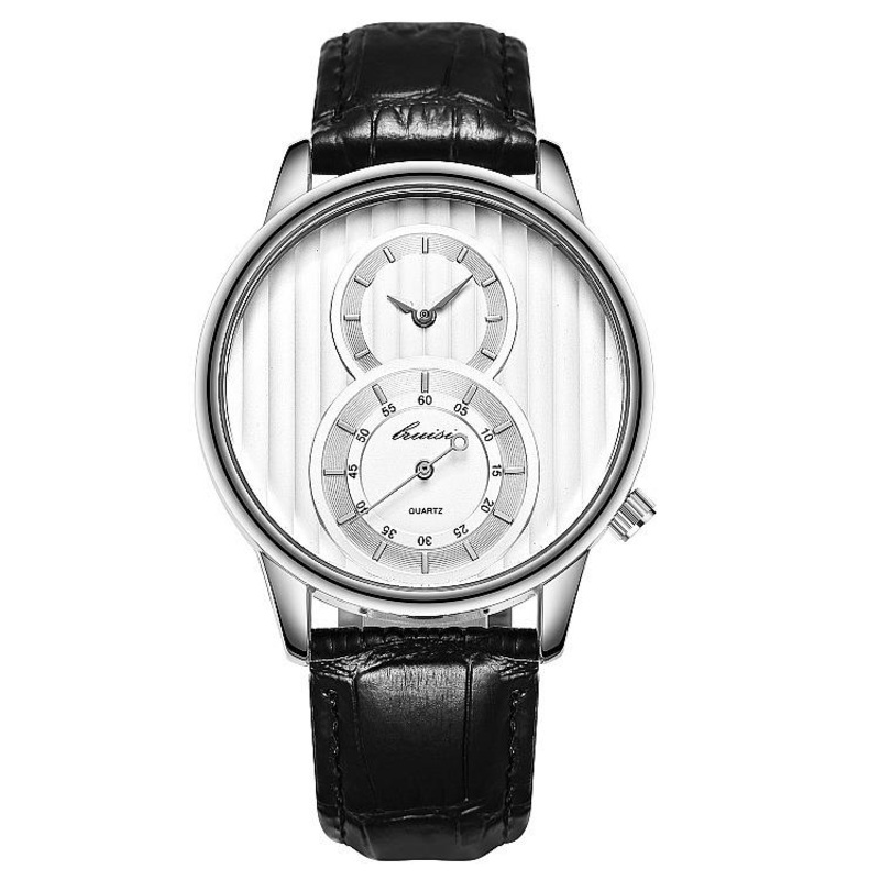 Fashion Dial Organ Stripe Two Creative Dial Leather Men Watch Classic Quartz Watch