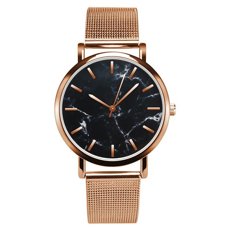 Fashion Women Marble Surface Stainless Steel Band Ladies Dress Quartz Watch
