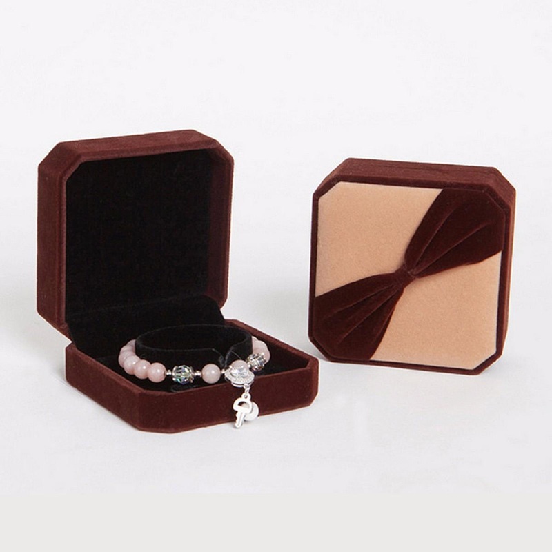 Flocking Octagonal Bowknot Bangle Bracelet Jewelry Gift Box Case