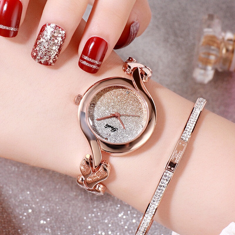 Gedi Fashion Elegant Luxury Crystal Gradient Color Dial Alloy Strap Ladies Bracelet Wristwatches Quartz Watch