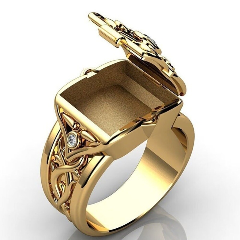 JASSY 1 Pcs Fashion Hip Hop Punk Creative Box Flip Inlaid Zircon Copper Ring