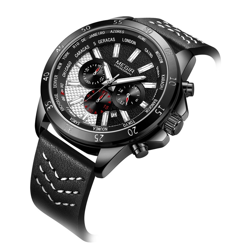 MEGIR 2103 Calendar Business Style Men Wrist Watch Luminous Display Quartz Watch with Box