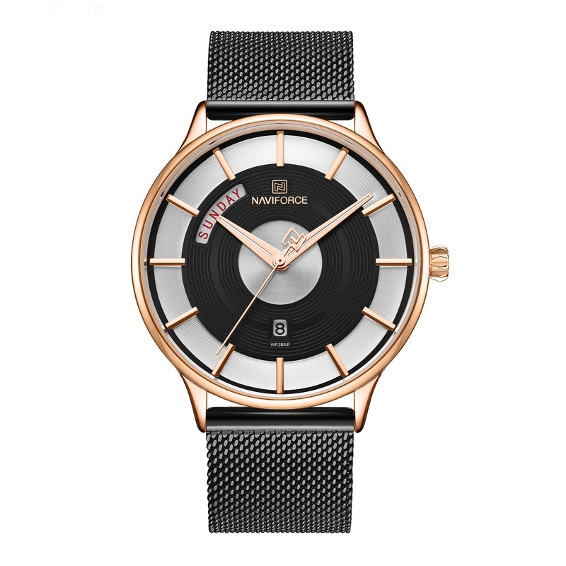 NAVIFORCE 3007 Mesh Steel Watch Band Quartz Watch Calendar Sport Business Men Watch