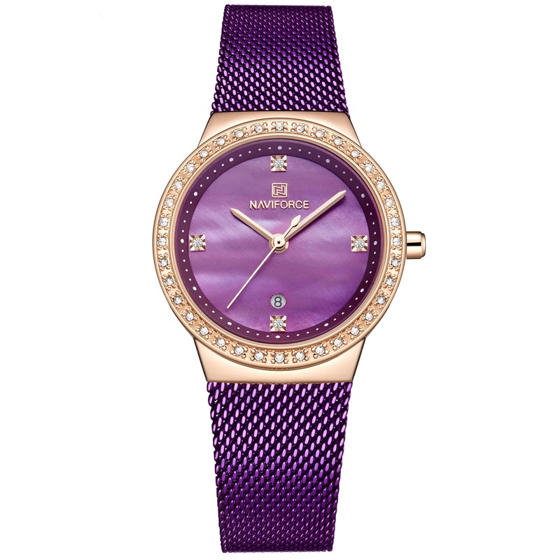 NAVIFORCE 5005 Crystal Casual Style Ladies Wrist Watch Waterproof Stainless Steel Band Quartz Watch