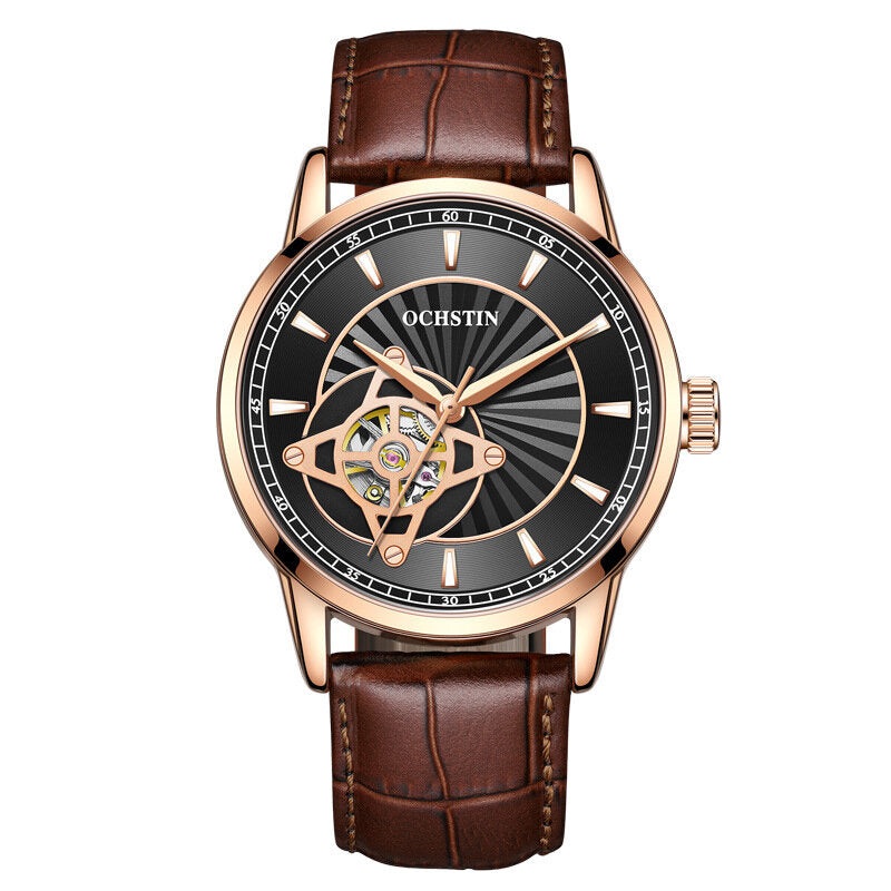 OCHSTIN 62001C Business Style Genuine Leather Band Men Wrist Watch Ultra Thin Automatic Mechanical Watch