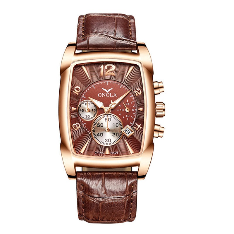 ONOLA ON6818 Business Men Watch Date Display Multi-function Waterproof Leather Strap Quartz Watch